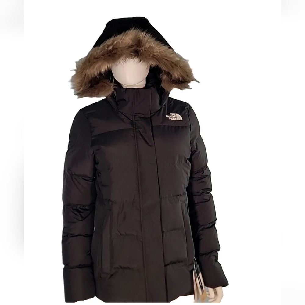 The North Face Womens Gotham Jacket 550 Down Winter Medium Hood $240 Black Parka